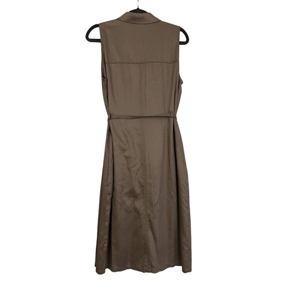 Ecru Taupe Grey Button Down Sleeveless Midi Dress Sz M - Picture 6 of 6